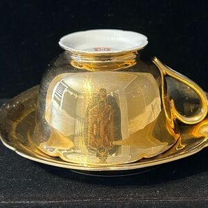 VTG Solid Gold-Coloured Interior Teacup and Matching Saucer Some Ware No Chips
